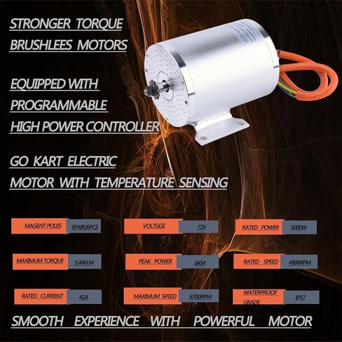 Electric DC Motor 72V 3000W Motor Kit with 48V-72V Brushless Controller and Half Twist Throttle for Go-Carts Programmable Brushless Controller with Temperature Sensing Functio (72V 3000W) in Saudi Arabia