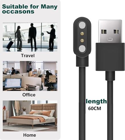 E ECSEM 2Pack Replacement Charger Intended for TOZDTO Smartwatch Wireless Charger Magnetic USB Charging Cable Cord for TOZDTO Accessories, Black in Saudi Arabia