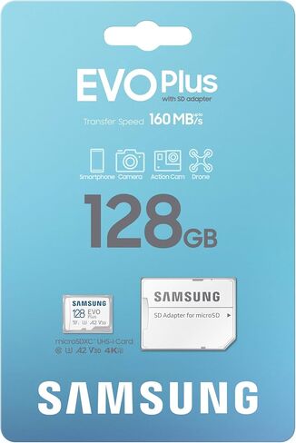 SAMSUNG EVO Plus microSD Memory Card + Adapter, 128GB microSDXC, Speeds Up to 160 MB/s, UHS-I, C10, U3, V10, A3, Upgrade Storage for Phones, Tablets, Gaming Consoles, DSLR Cameras, PCs, MB-MC128SA/AM in Saudi Arabia