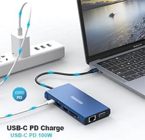 محطة إرساء USB C، 12 في 1 محور عرض ثلاثي 2 * 4K HDMI، VGA، 2 * منافذ USB 3.0، منفذ نقل بيانات USB C، 2 * منافذ USB 2.0، 100 وات PD، جيجابت إيثرنت (1 جيجابت في الثانية)، SD/TF متوافق مع شبابيك in Saudi Arabia