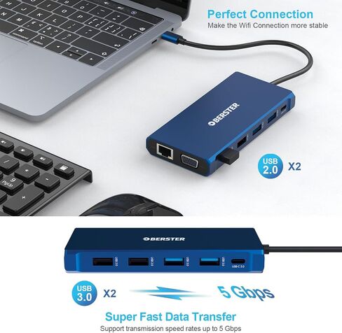 محطة إرساء USB C، 12 في 1 محور عرض ثلاثي 2 * 4K HDMI، VGA، 2 * منافذ USB 3.0، منفذ نقل بيانات USB C، 2 * منافذ USB 2.0، 100 وات PD، جيجابت إيثرنت (1 جيجابت في الثانية)، SD/TF متوافق مع شبابيك in Saudi Arabia