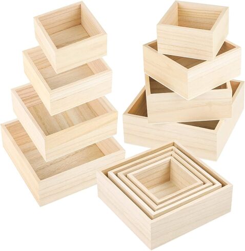 Aodaer 8 Pieces Unfinished Wooden Box in 4 Sizes Rustic Small Wood Box Square Storage Organizer Container Craft Box Paulownia Treasure Boxes for Crafts Home Table Decoration in Saudi Arabia