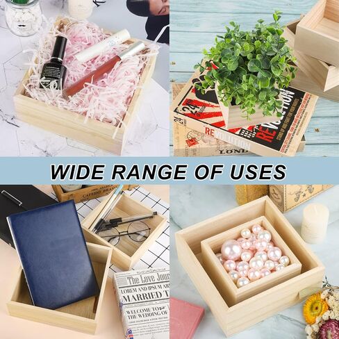 Aodaer 8 Pieces Unfinished Wooden Box in 4 Sizes Rustic Small Wood Box Square Storage Organizer Container Craft Box Paulownia Treasure Boxes for Crafts Home Table Decoration in Saudi Arabia