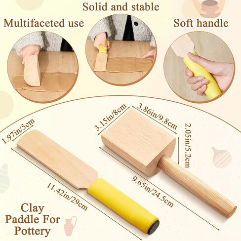 Amylove 3 Pieces Pottery Clay Tools Set Includes Wooden Clay Paddles Wooden Sculpture Pad Bevel Cutter for Clay Angle Cutting Clay Tool Pottery Tool Clay Paddle for Pottery Ceramics Trimming Tool in Saudi Arabia