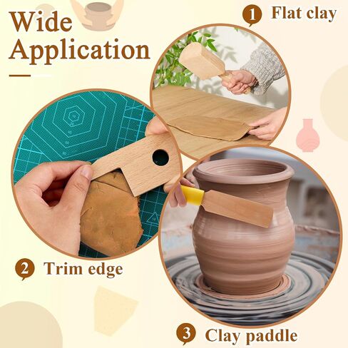 Amylove 3 Pieces Pottery Clay Tools Set Includes Wooden Clay Paddles Wooden Sculpture Pad Bevel Cutter for Clay Angle Cutting Clay Tool Pottery Tool Clay Paddle for Pottery Ceramics Trimming Tool in Saudi Arabia