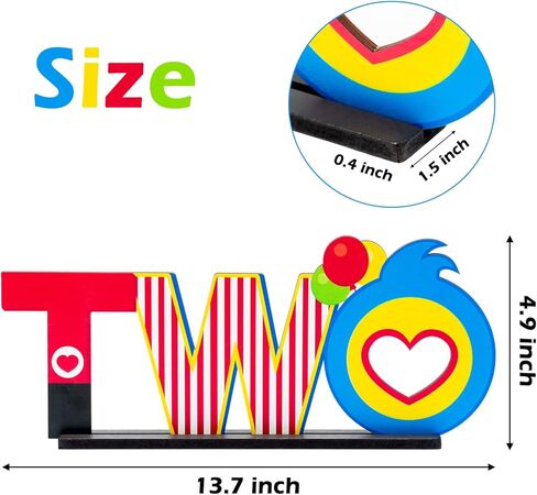 Plim TWO Letter Sign Wooden Table Centerpiece, Circus Clown Plim Theme 2nd Birthday Party Decoration Table Ornament Photo Props for Two Year Old Kids Second Birthday Theme Party Decor Supplies in Kuwait