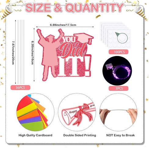 36 Set Graduation Party Decorations Glitter Pink Graduation Table Centerpiece Sticks with LED String Lights Congrats Grad Class of 2024 Table Toppers for 2024 Graduation Party Supplies in Saudi Arabia
