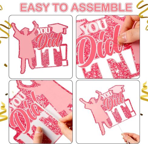 36 Set Graduation Party Decorations Glitter Pink Graduation Table Centerpiece Sticks with LED String Lights Congrats Grad Class of 2024 Table Toppers for 2024 Graduation Party Supplies in Saudi Arabia