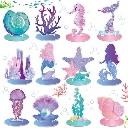24 Pcs Mermaid Birthday Decorations Little Mermaid Table Centerpiece Under the Sea Centerpiece Ocean Theme Table Ornaments for Girl Baby Shower Ocean Theme Mermaid Birthday Party Supplies DIY Decor in Saudi Arabia