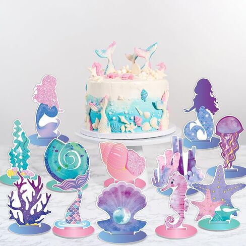 24 Pcs Mermaid Birthday Decorations Little Mermaid Table Centerpiece Under the Sea Centerpiece Ocean Theme Table Ornaments for Girl Baby Shower Ocean Theme Mermaid Birthday Party Supplies DIY Decor in Saudi Arabia