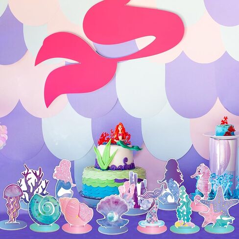24 Pcs Mermaid Birthday Decorations Little Mermaid Table Centerpiece Under the Sea Centerpiece Ocean Theme Table Ornaments for Girl Baby Shower Ocean Theme Mermaid Birthday Party Supplies DIY Decor in Saudi Arabia