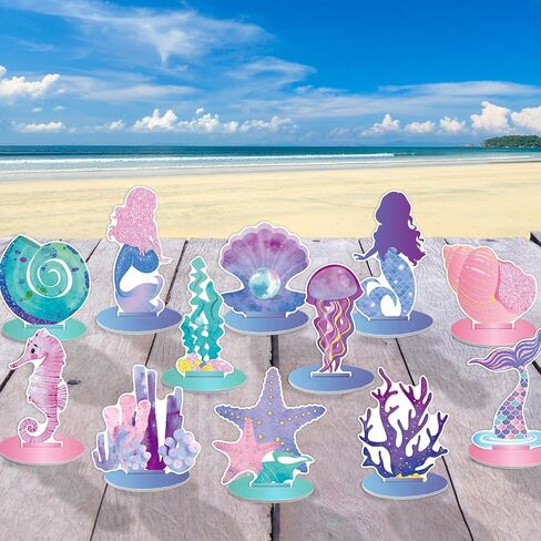 24 Pcs Mermaid Birthday Decorations Little Mermaid Table Centerpiece Under the Sea Centerpiece Ocean Theme Table Ornaments for Girl Baby Shower Ocean Theme Mermaid Birthday Party Supplies DIY Decor in Saudi Arabia