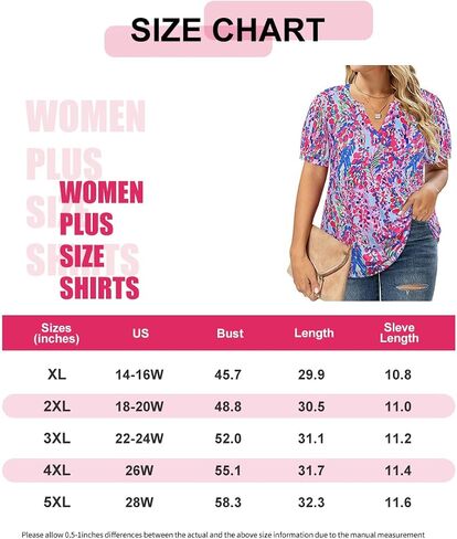 RITERA Plus Size Tops for Women Short Puff Sleeve Blouse Casual V Neck Tunic Oversize Loose Fit Ladies Tunic Summer XL-5XL in Saudi Arabia