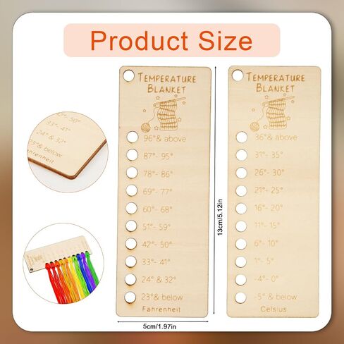 2pcs Wood Temperature Blanket Color Chart, Reusable Crochet Blanket Chart Planners Wool Yarn Shade Organization Storage Card Coloring Scheme for Handmade Items Thread Crochet Projects in Saudi Arabia