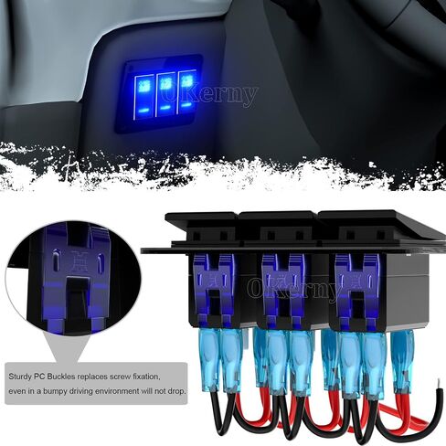 6 Gang Brushed Metal Toggle Rocker Switch Panel Dash ON/Off Pre-Wired Blue Backlit Switch for RV Automotive Car Marine Boat Silver in Saudi Arabia