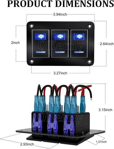 6 Gang Brushed Metal Toggle Rocker Switch Panel Dash ON/Off Pre-Wired Blue Backlit Switch for RV Automotive Car Marine Boat Silver in Saudi Arabia