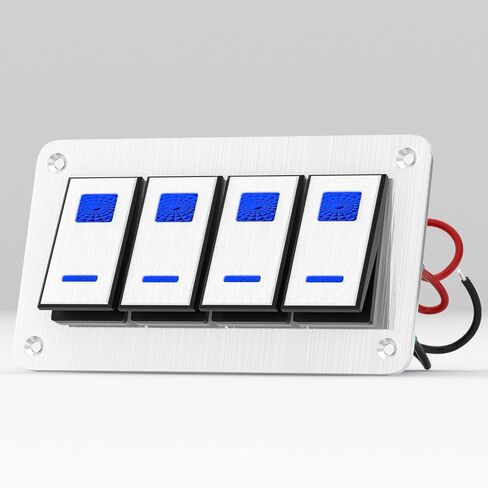 6 Gang Brushed Metal Toggle Rocker Switch Panel Dash ON/Off Pre-Wired Blue Backlit Switch for RV Automotive Car Marine Boat Silver in Saudi Arabia