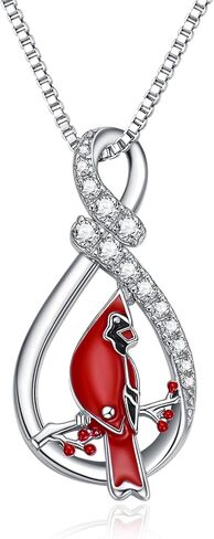 925 Sterling Silver Cardinal Necklace, Red Cardinal Water Drop Pendant Necklace Jewelry Birthday Gift for Women Girls in Saudi Arabia