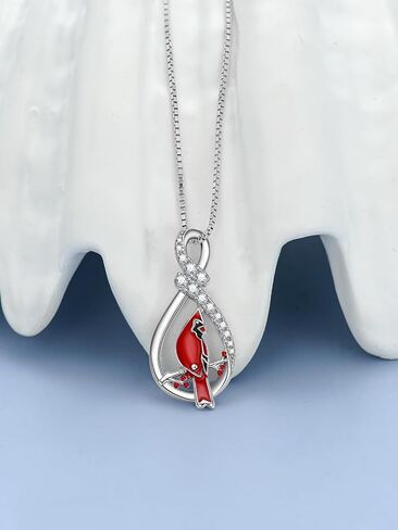 925 Sterling Silver Cardinal Necklace, Red Cardinal Water Drop Pendant Necklace Jewelry Birthday Gift for Women Girls in Saudi Arabia
