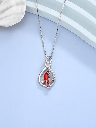 925 Sterling Silver Cardinal Necklace, Red Cardinal Water Drop Pendant Necklace Jewelry Birthday Gift for Women Girls in Saudi Arabia