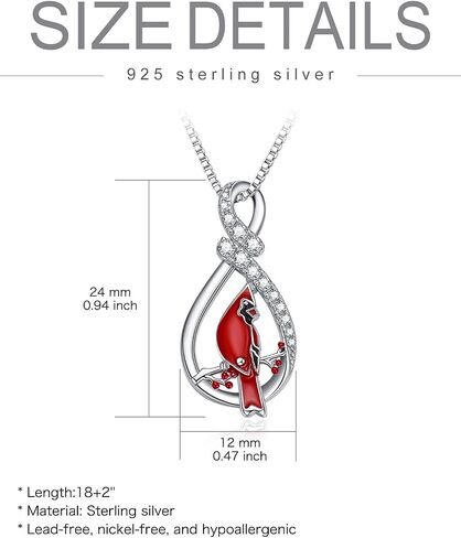 925 Sterling Silver Cardinal Necklace, Red Cardinal Water Drop Pendant Necklace Jewelry Birthday Gift for Women Girls in Saudi Arabia