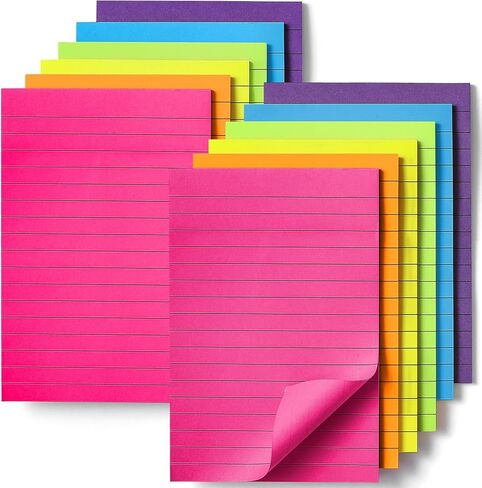 12 حزمة من أوراق الملاحظات اللاصقة المبطنة مقاس 4×6، 6 وسادات ملاحظات لاصقة بألوان زاهية مع خطوط، ملاحظات كبيرة ذاتية اللصق - اللوازم المدرسية، المنزل، دفاتر ملاحظات مكتبية، لوازم قرطاسية - 35 ورقة/وسادة in Kuwait