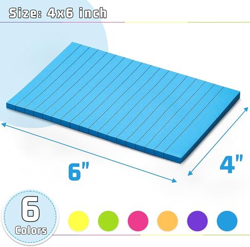 12 حزمة من أوراق الملاحظات اللاصقة المبطنة مقاس 4×6، 6 وسادات ملاحظات لاصقة بألوان زاهية مع خطوط، ملاحظات كبيرة ذاتية اللصق - اللوازم المدرسية، المنزل، دفاتر ملاحظات مكتبية، لوازم قرطاسية - 35 ورقة/وسادة in Kuwait