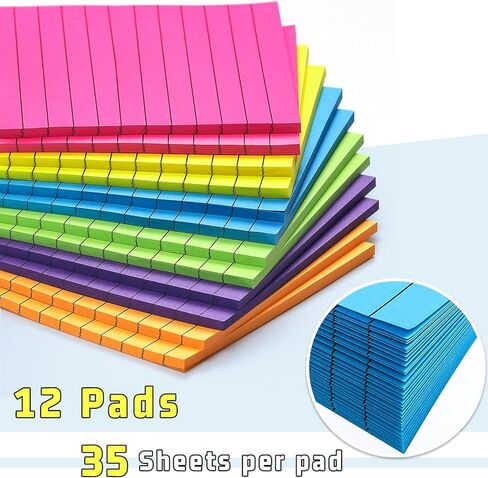 12 حزمة من أوراق الملاحظات اللاصقة المبطنة مقاس 4×6، 6 وسادات ملاحظات لاصقة بألوان زاهية مع خطوط، ملاحظات كبيرة ذاتية اللصق - اللوازم المدرسية، المنزل، دفاتر ملاحظات مكتبية، لوازم قرطاسية - 35 ورقة/وسادة in Kuwait