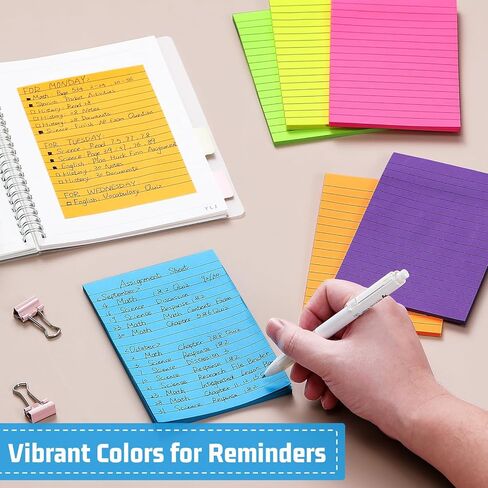 12 حزمة من أوراق الملاحظات اللاصقة المبطنة مقاس 4×6، 6 وسادات ملاحظات لاصقة بألوان زاهية مع خطوط، ملاحظات كبيرة ذاتية اللصق - اللوازم المدرسية، المنزل، دفاتر ملاحظات مكتبية، لوازم قرطاسية - 35 ورقة/وسادة in Kuwait