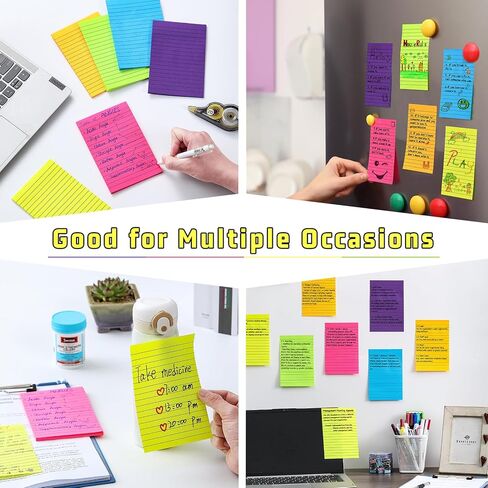 12 حزمة من أوراق الملاحظات اللاصقة المبطنة مقاس 4×6، 6 وسادات ملاحظات لاصقة بألوان زاهية مع خطوط، ملاحظات كبيرة ذاتية اللصق - اللوازم المدرسية، المنزل، دفاتر ملاحظات مكتبية، لوازم قرطاسية - 35 ورقة/وسادة in Kuwait