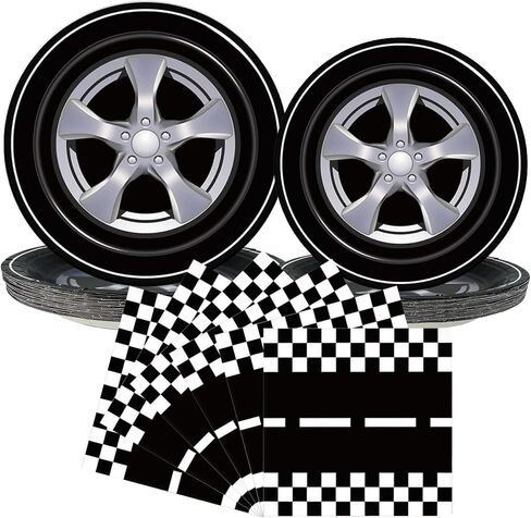 Racing Car Party Plates Napkins Wheels Cars Track Birthday Tableware Sets Fast Boy Men Kids Baby Shower Party Decorations Supplies Serves 24, Black in Saudi Arabia