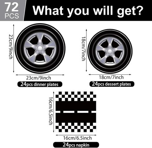 Racing Car Party Plates Napkins Wheels Cars Track Birthday Tableware Sets Fast Boy Men Kids Baby Shower Party Decorations Supplies Serves 24, Black in Saudi Arabia