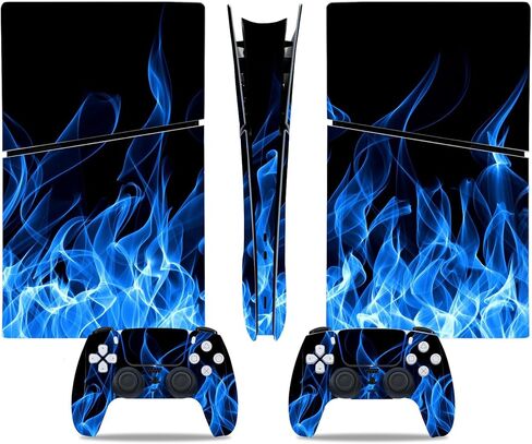 غطاء لاصق من جلد الفينيل لكامل الجسم لوحدة التحكم PS5 النحيفة ووحدتي تحكم (الإصدار الرقمي، Blue Fire) in Saudi Arabia