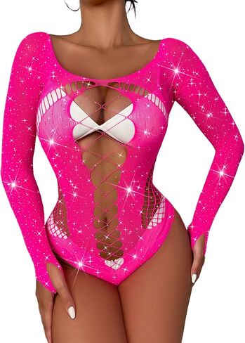 Sexy Fishnet Mesh Top Lingerie for Women Rhinestone Mesh Bodysuit Sparkle Teddy lingerie Sexy Outfit in Saudi Arabia