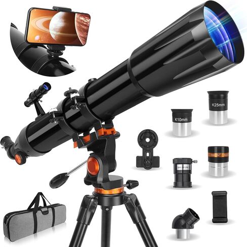 Telescope,Telescope for Adults High Powered, 90mm Aperture 900mm Professional Refractor Telescope for Kids & Beginners, Magnification 450X, for Planet Observation with Stainless Tripod & Phone Adapter in Saudi Arabia