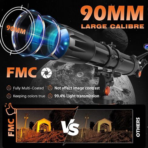 Telescope,Telescope for Adults High Powered, 90mm Aperture 900mm Professional Refractor Telescope for Kids & Beginners, Magnification 450X, for Planet Observation with Stainless Tripod & Phone Adapter in Saudi Arabia