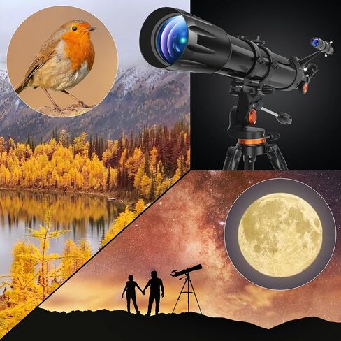 Telescope,Telescope for Adults High Powered, 90mm Aperture 900mm Professional Refractor Telescope for Kids & Beginners, Magnification 450X, for Planet Observation with Stainless Tripod & Phone Adapter in Saudi Arabia