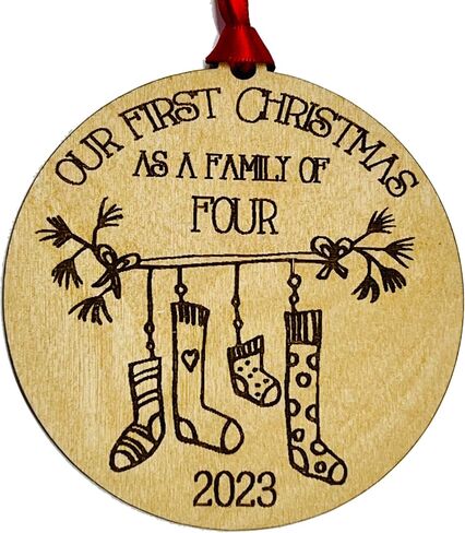 First Christmas as a Family of Three 3 Ornament 2023 Dated - Stocking Stuffer - New Baby Gift - Mother Father - Farmhouse Wood Rustic - New Parents - with Gift Box (Family of 3-2023) in Saudi Arabia