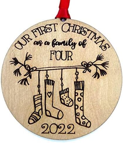 First Christmas as a Family of Three 3 Ornament 2023 Dated - Stocking Stuffer - New Baby Gift - Mother Father - Farmhouse Wood Rustic - New Parents - with Gift Box (Family of 3-2023) in Saudi Arabia