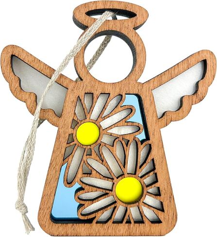 White Daisy Motif on Blue - Charming Angel Figurines Christmas Decorations - Fall Decorations for Home - Ideal Gift for Mother, Women - Commemorating Infant & Child Loss, Celebrating Birth of Twins in Saudi Arabia