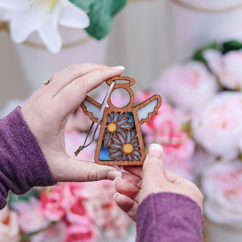 White Daisy Motif on Blue - Charming Angel Figurines Christmas Decorations - Fall Decorations for Home - Ideal Gift for Mother, Women - Commemorating Infant & Child Loss, Celebrating Birth of Twins in Saudi Arabia