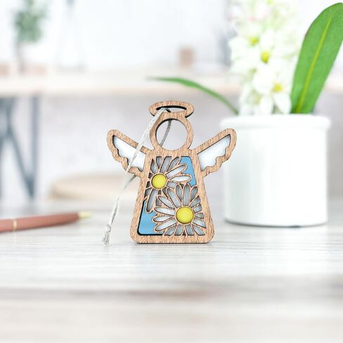 White Daisy Motif on Blue - Charming Angel Figurines Christmas Decorations - Fall Decorations for Home - Ideal Gift for Mother, Women - Commemorating Infant & Child Loss, Celebrating Birth of Twins in Saudi Arabia