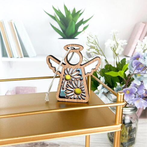 White Daisy Motif on Blue - Charming Angel Figurines Christmas Decorations - Fall Decorations for Home - Ideal Gift for Mother, Women - Commemorating Infant & Child Loss, Celebrating Birth of Twins in Saudi Arabia