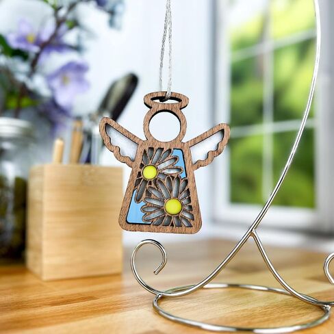 White Daisy Motif on Blue - Charming Angel Figurines Christmas Decorations - Fall Decorations for Home - Ideal Gift for Mother, Women - Commemorating Infant & Child Loss, Celebrating Birth of Twins in Saudi Arabia