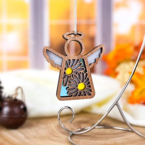 White Daisy Motif on Blue - Charming Angel Figurines Christmas Decorations - Fall Decorations for Home - Ideal Gift for Mother, Women - Commemorating Infant & Child Loss, Celebrating Birth of Twins in Saudi Arabia