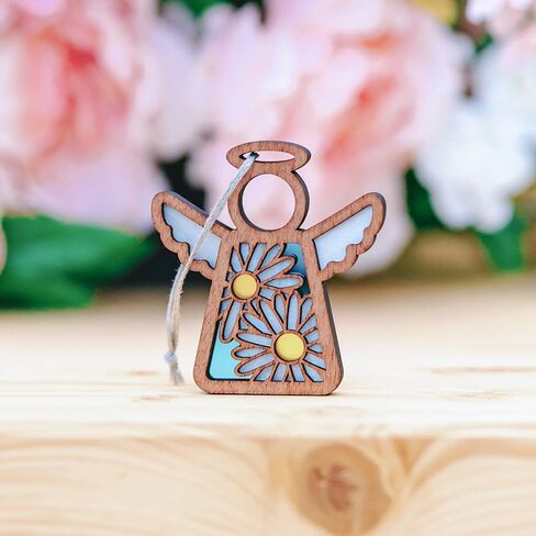White Daisy Motif on Blue - Charming Angel Figurines Christmas Decorations - Fall Decorations for Home - Ideal Gift for Mother, Women - Commemorating Infant & Child Loss, Celebrating Birth of Twins in Saudi Arabia