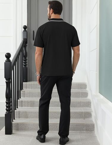 Polo Shirts for Man V Neck Slim Fit Solid Short Sleeve Cotton Golf Casual T-Shirts Ribbed Knit Soft Tees in Saudi Arabia