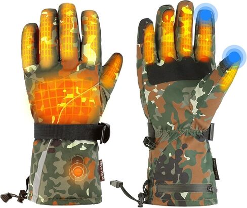 ZonLi Heated Gloves for Men and Women with 5000mAh Rechargeable Electric Battery, Touch Screen Waterproof Gloves, Hiking Skiing Cycling Motorcycle Hand Warmer (L, Camouflage) in Kuwait