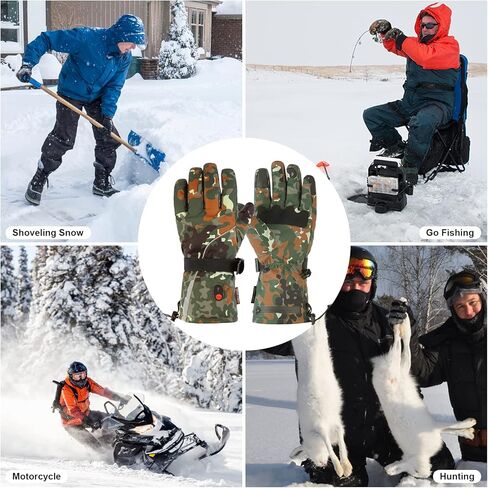 ZonLi Heated Gloves for Men and Women with 5000mAh Rechargeable Electric Battery, Touch Screen Waterproof Gloves, Hiking Skiing Cycling Motorcycle Hand Warmer (L, Camouflage) in Kuwait
