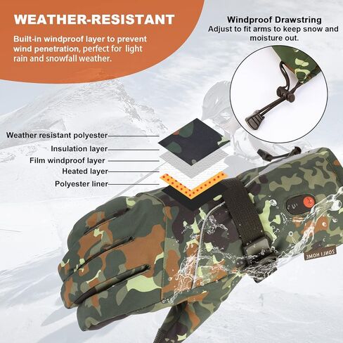 ZonLi Heated Gloves for Men and Women with 5000mAh Rechargeable Electric Battery, Touch Screen Waterproof Gloves, Hiking Skiing Cycling Motorcycle Hand Warmer (L, Camouflage) in Kuwait